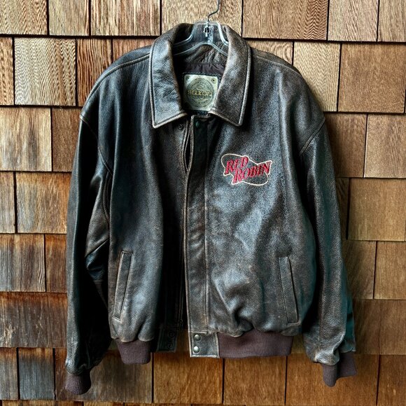 VTG Saxon Premium Leather Red Robin Burgers Aviator Jacket in Men's XXL - Picture 11 of 15